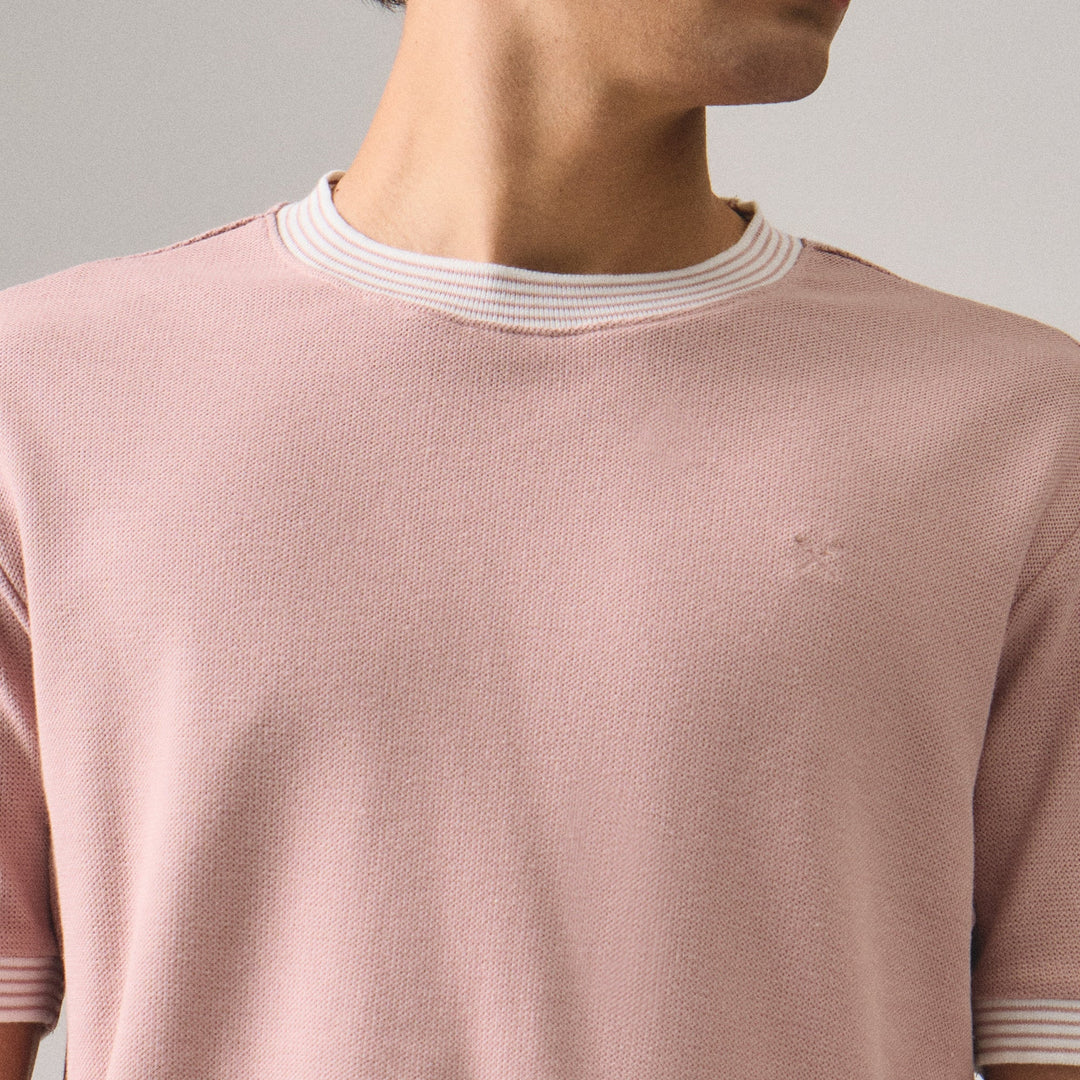 Regular Fit T-Shirt With Multiple Contrast Tipping Detail In Textured Knit