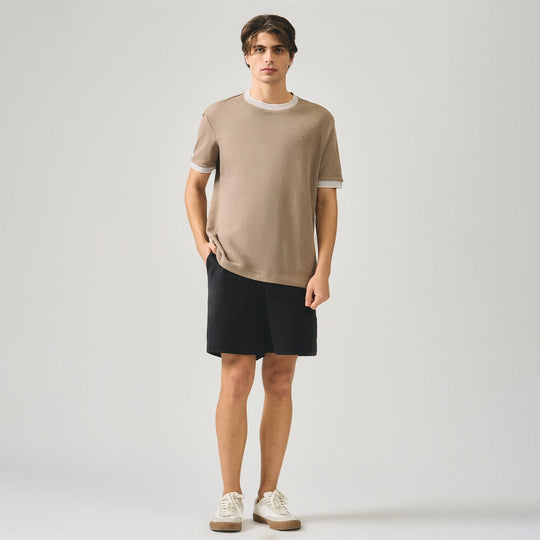 Regular Fit T-Shirt With Multiple Contrast Tipping Detail In Textured Knit
