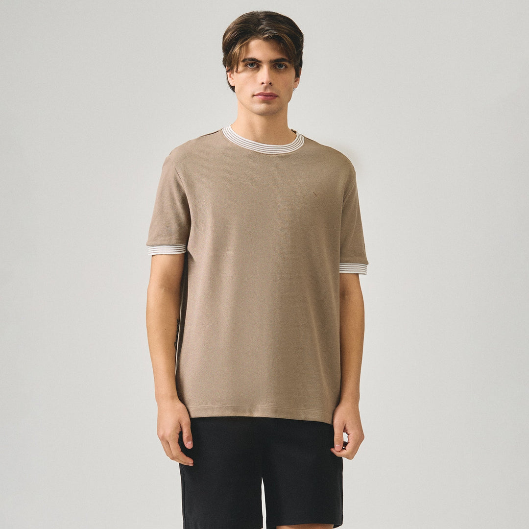 Regular Fit T-Shirt With Multiple Contrast Tipping Detail In Textured Knit
