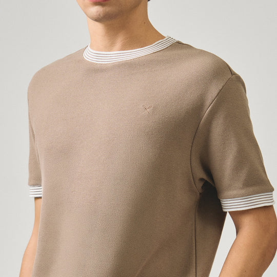 Regular Fit T-Shirt With Multiple Contrast Tipping Detail In Textured Knit