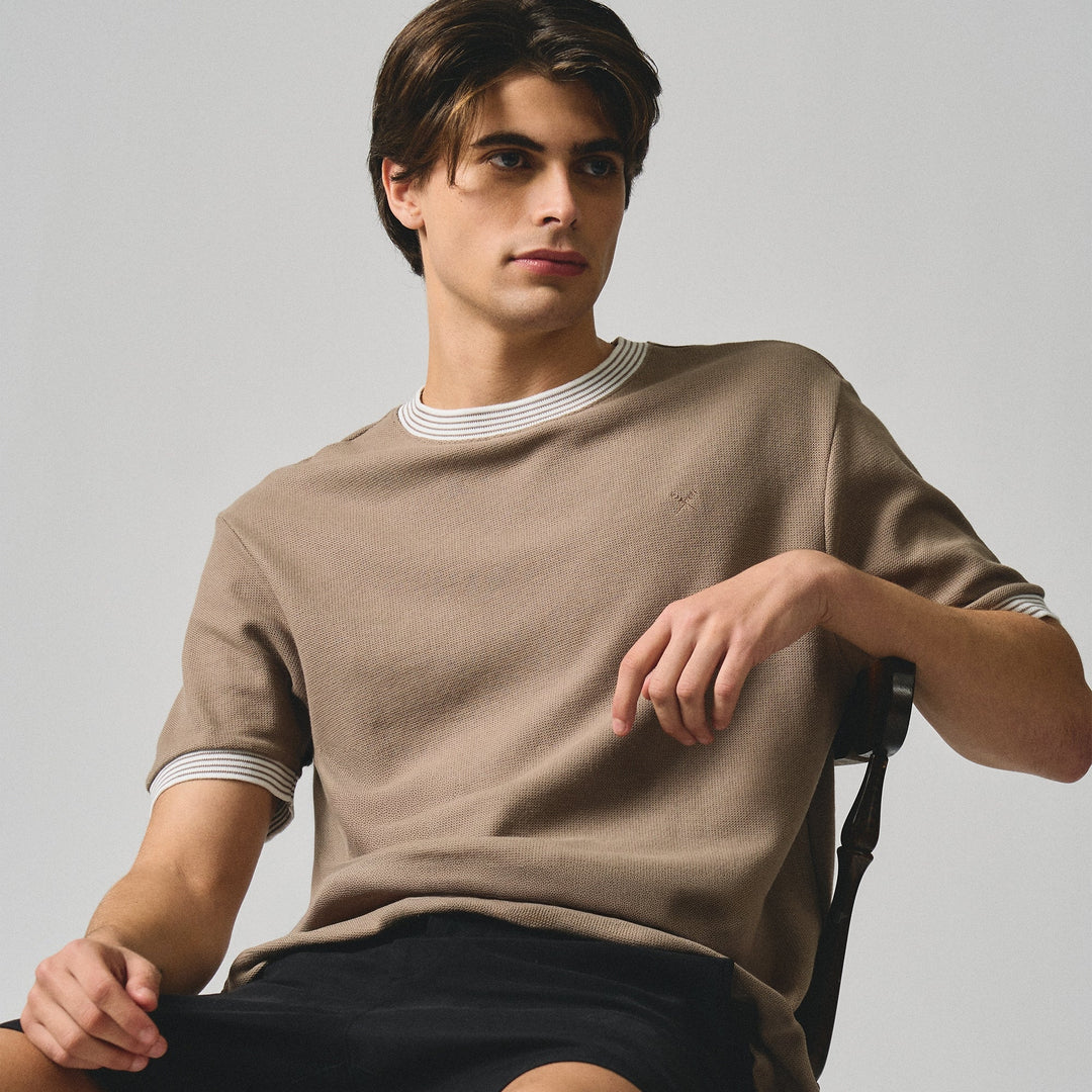 Regular Fit T-Shirt With Multiple Contrast Tipping Detail In Textured Knit