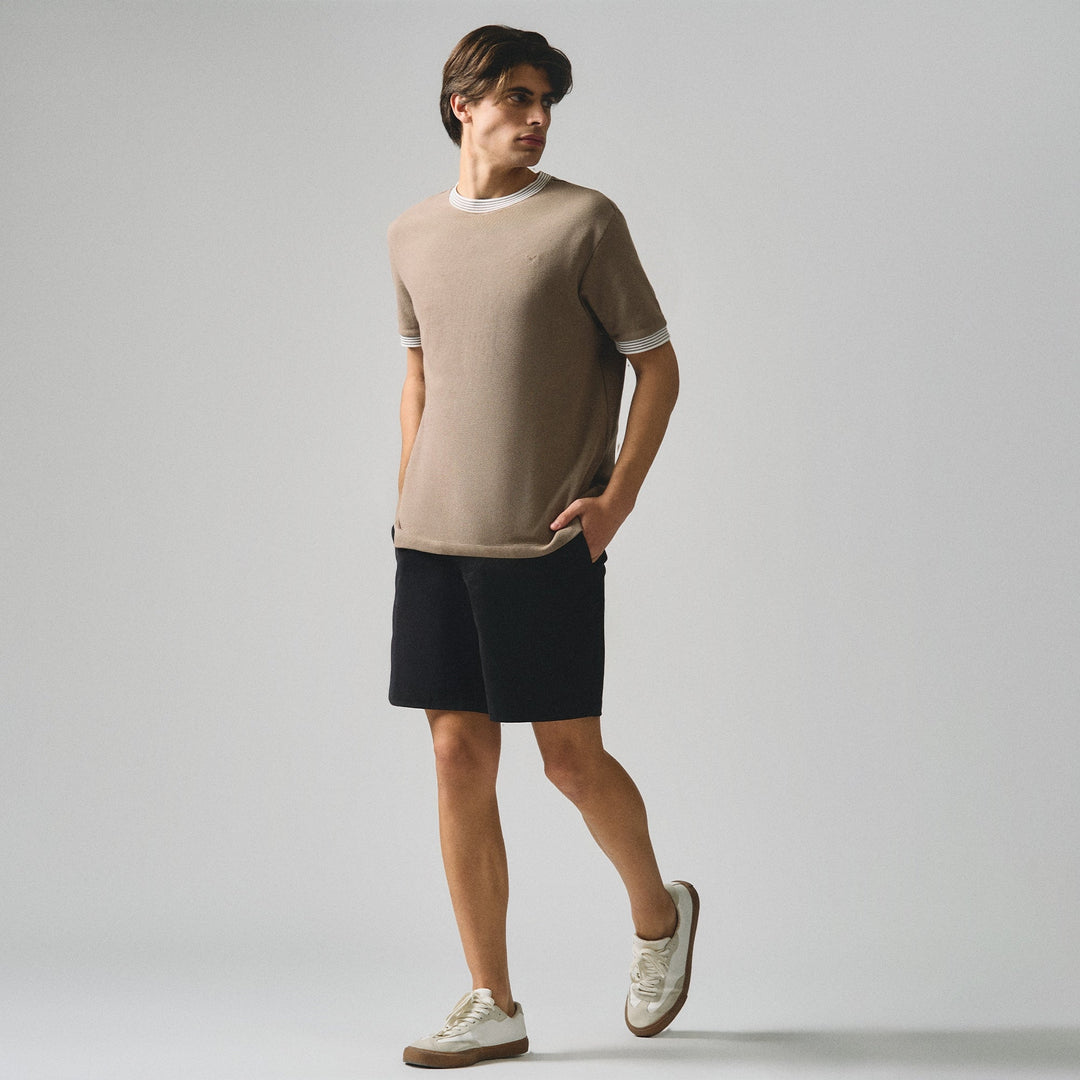 Regular Fit T-Shirt With Multiple Contrast Tipping Detail In Textured Knit