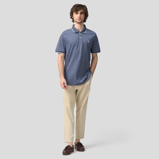Regular Fit Polo Shirt With Jacquard Collar In Melange Pique