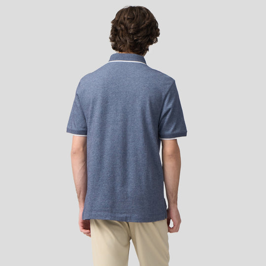 Regular Fit Polo Shirt With Jacquard Collar In Melange Pique