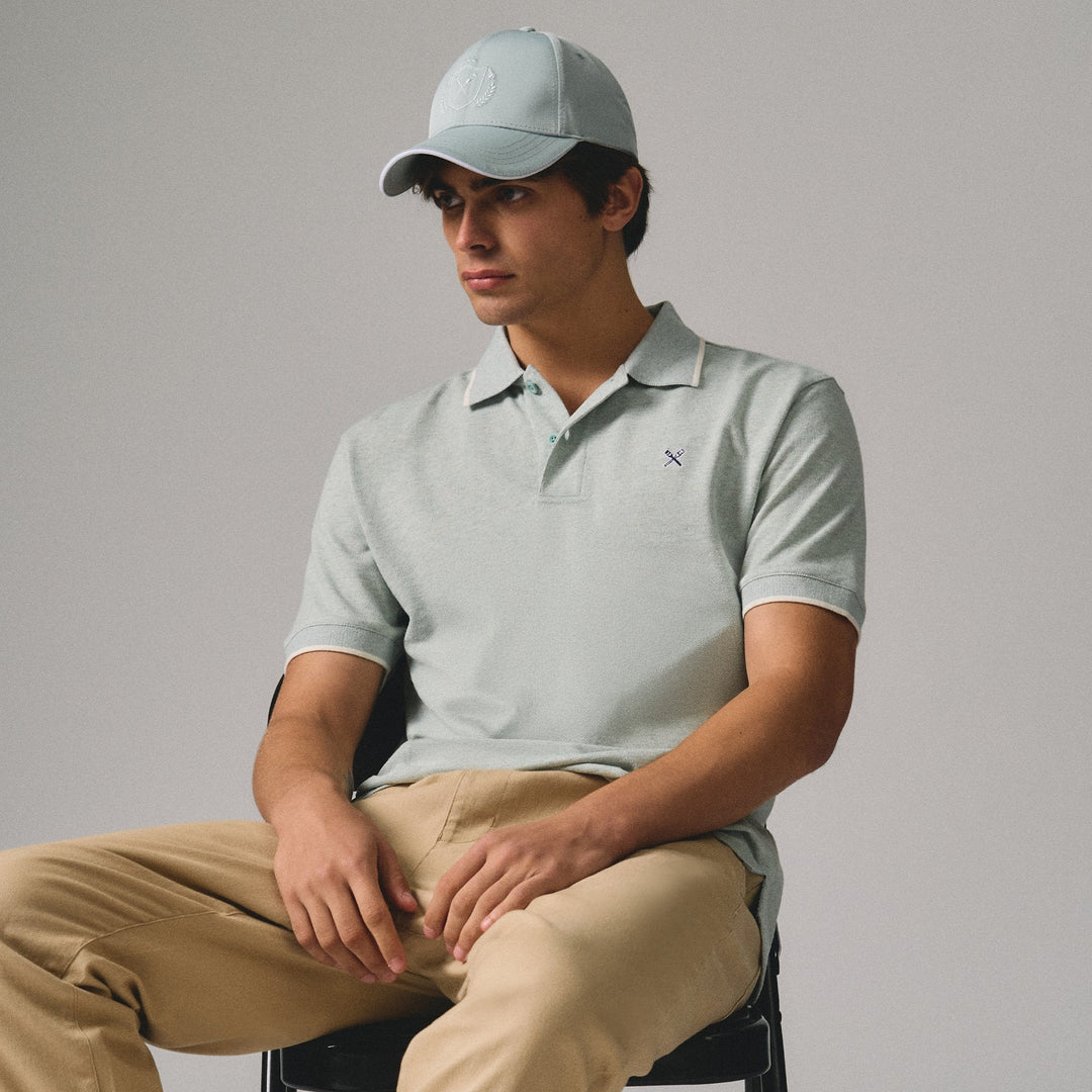 Regular Fit Polo Shirt With Jacquard Collar In Melange Pique