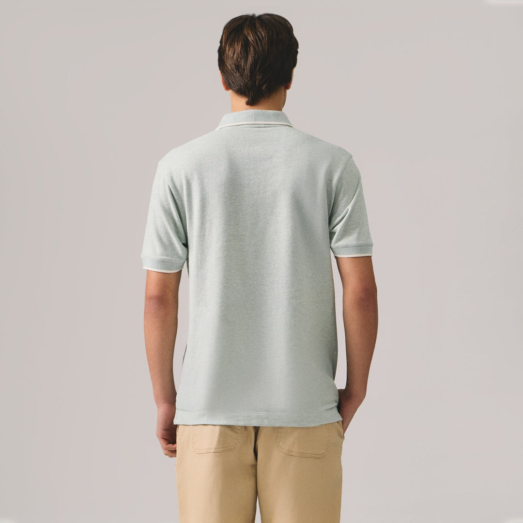 Regular Fit Polo Shirt With Jacquard Collar In Melange Pique