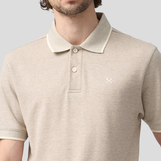 Regular Fit Polo Shirt With Jacquard Collar In Melange Pique
