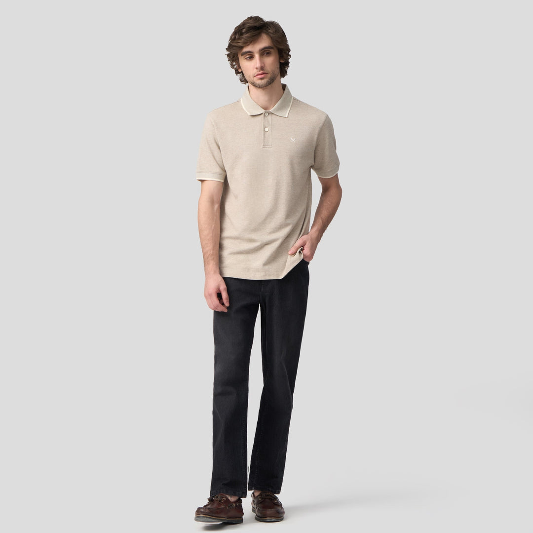 Regular Fit Polo Shirt With Jacquard Collar In Melange Pique
