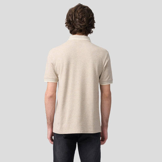 Regular Fit Polo Shirt With Jacquard Collar In Melange Pique