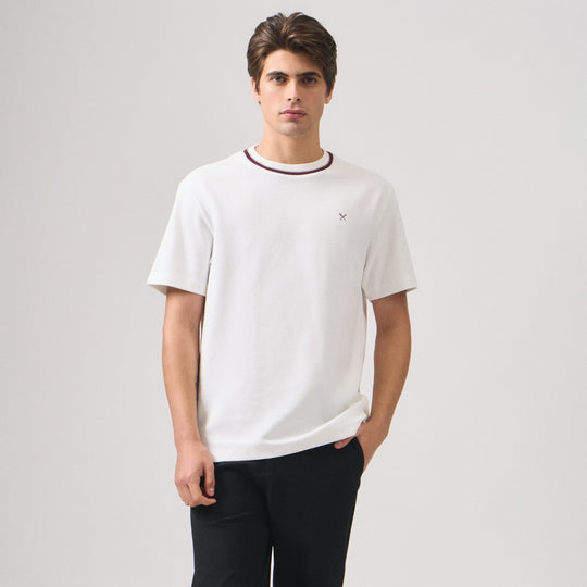 Regular Fit T-Shirt With Multiple Contrast Tipping Detail In Popcorn Knit