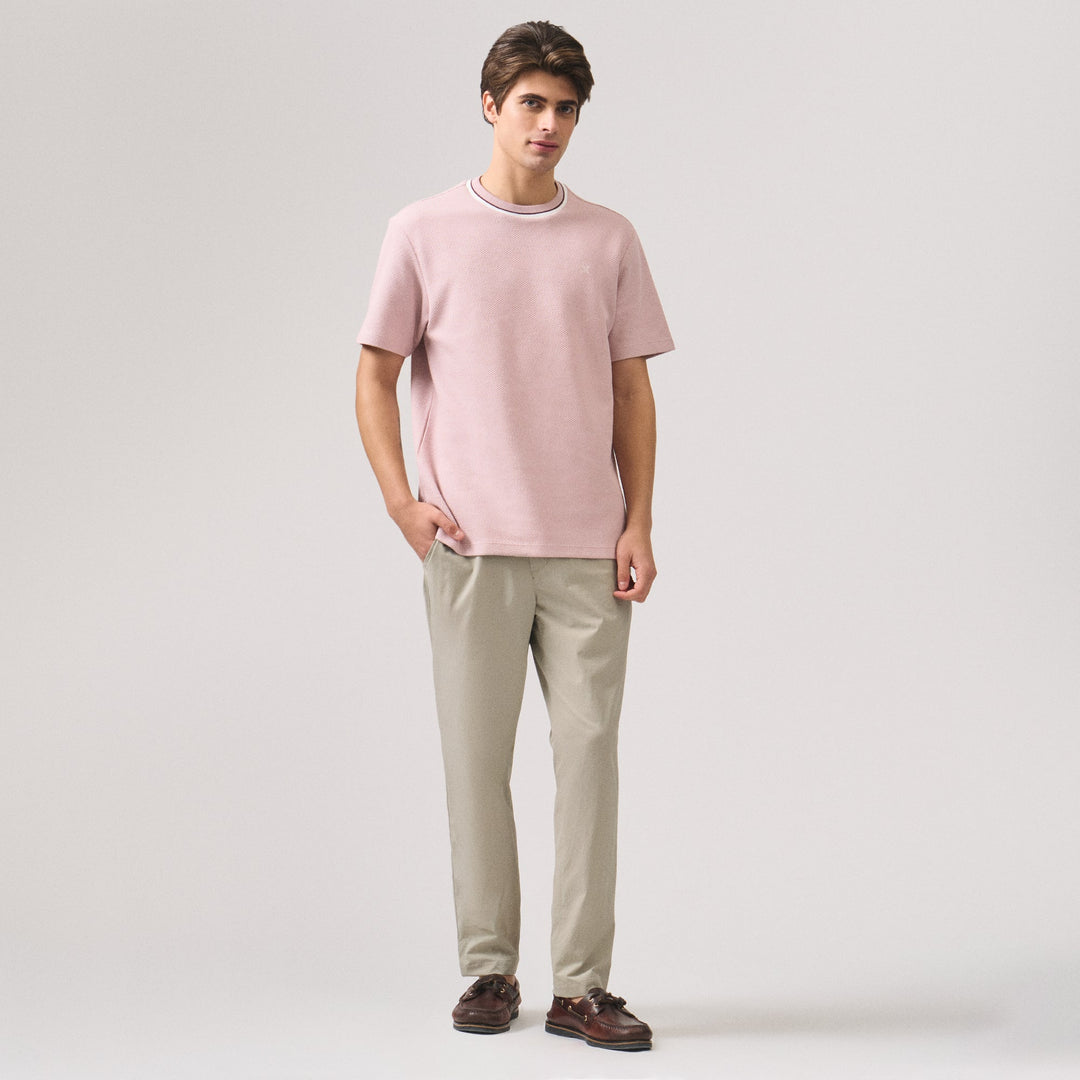 Regular Fit T-Shirt With Multiple Contrast Tipping Detail In Popcorn Knit