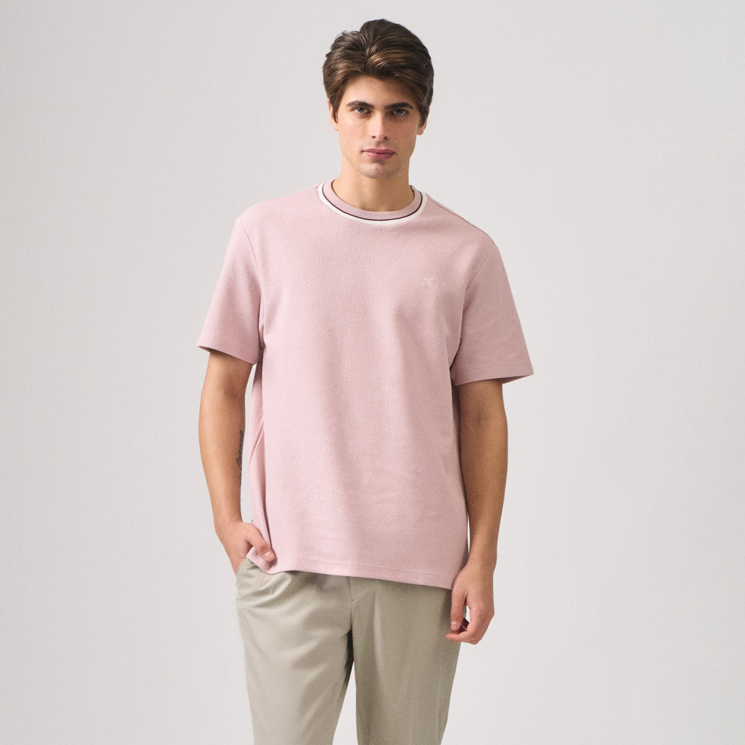 Regular Fit T-Shirt With Multiple Contrast Tipping Detail In Popcorn Knit