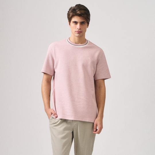 Regular Fit T-Shirt With Multiple Contrast Tipping Detail In Popcorn Knit