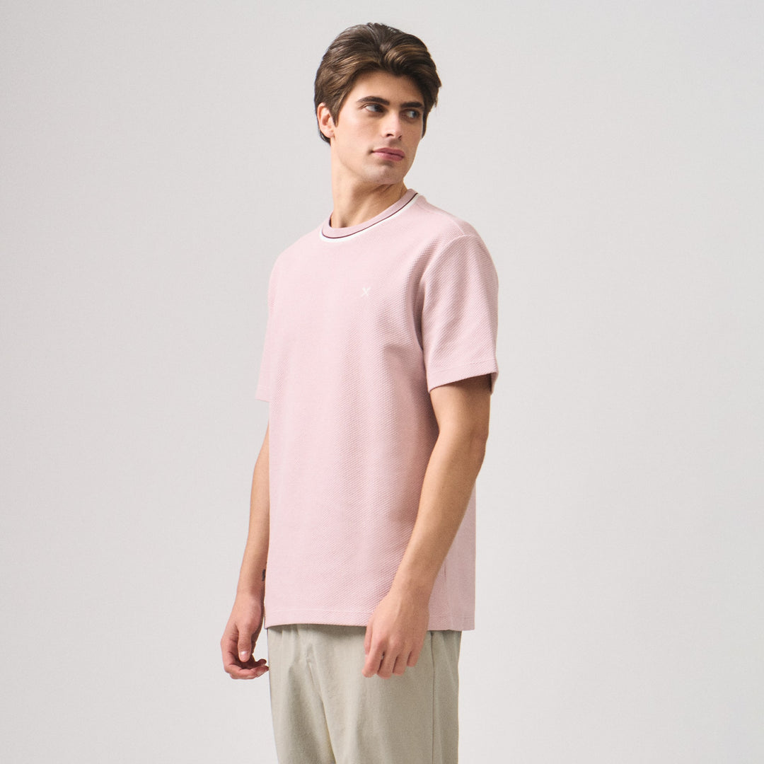 Regular Fit T-Shirt With Multiple Contrast Tipping Detail In Popcorn Knit
