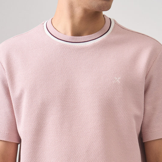 Regular Fit T-Shirt With Multiple Contrast Tipping Detail In Popcorn Knit