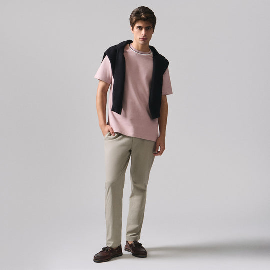 Regular Fit T-Shirt With Multiple Contrast Tipping Detail In Popcorn Knit