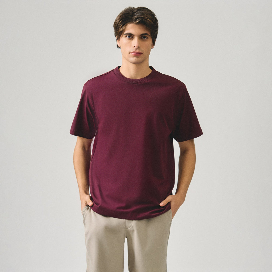 Regular Fit T-Shirt With Jacquard Neck Band In Sorona