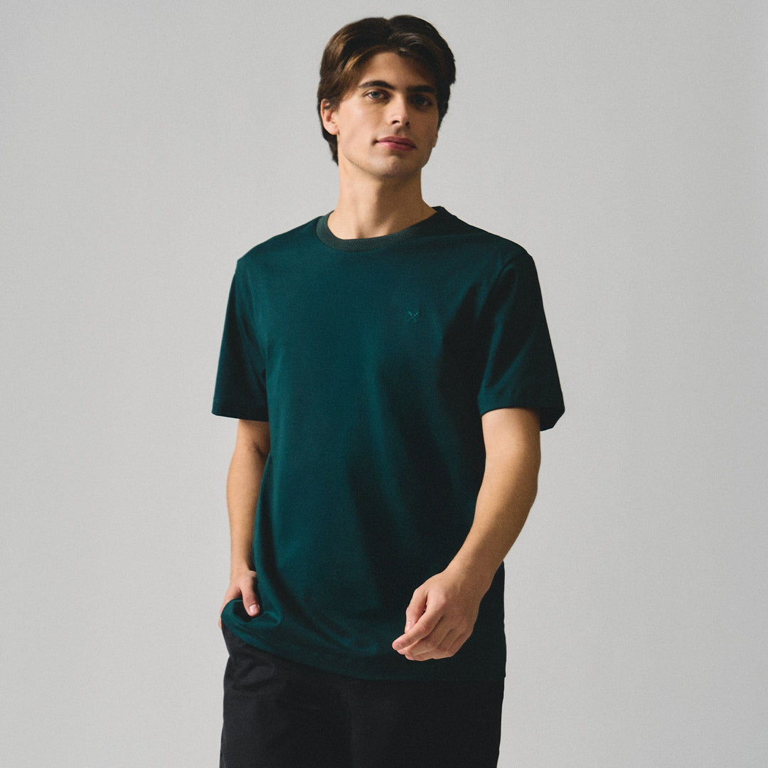 Regular Fit T-Shirt With Jacquard Neck Band In Sorona