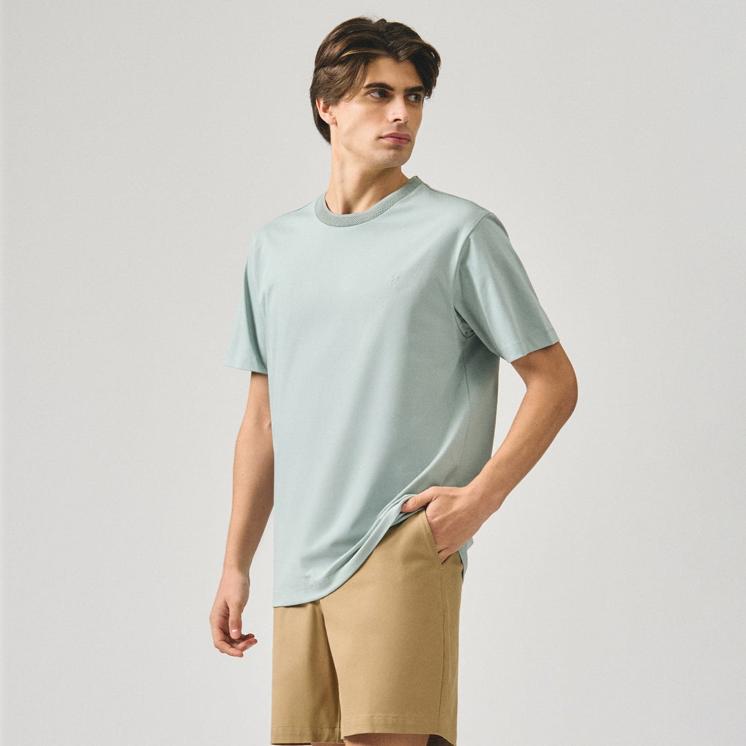 Regular Fit T-Shirt With Jacquard Neck Band In Sorona
