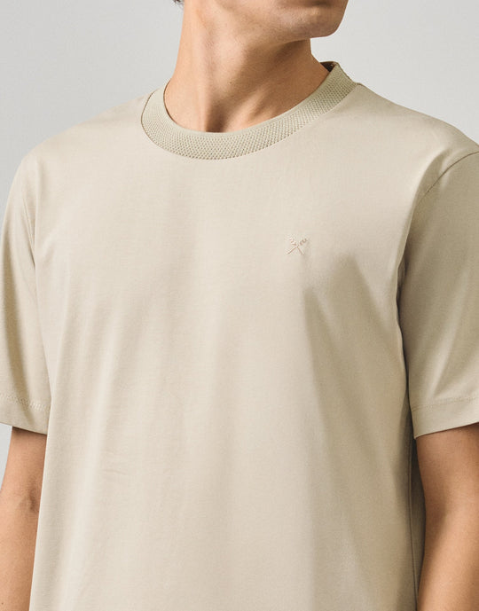Regular Fit T-Shirt With Jacquard Neck Band In Sorona