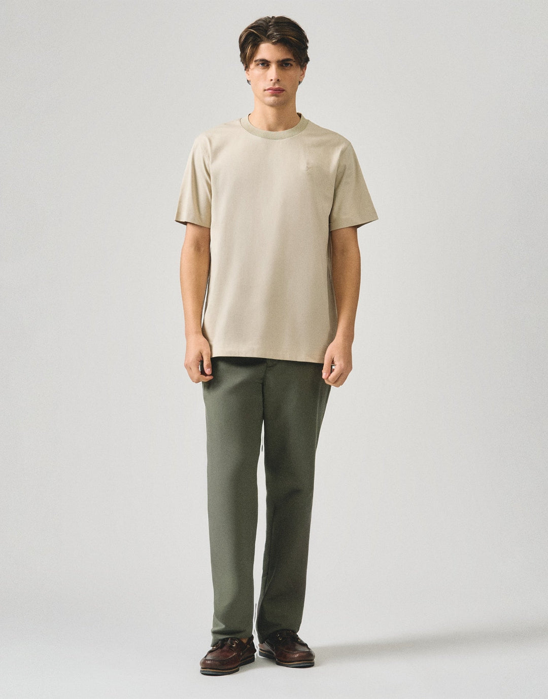 Regular Fit T-Shirt With Jacquard Neck Band In Sorona