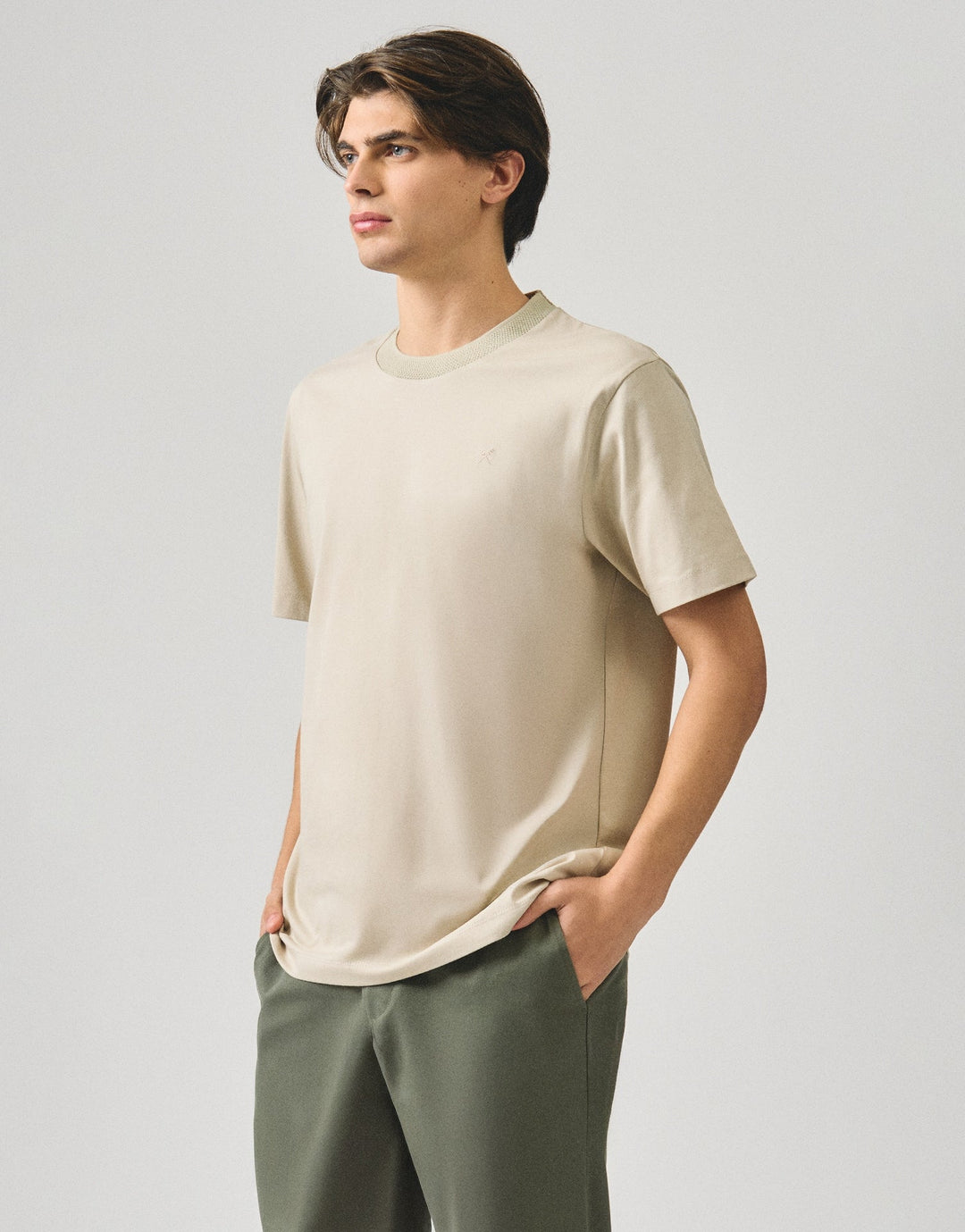 Regular Fit T-Shirt With Jacquard Neck Band In Sorona