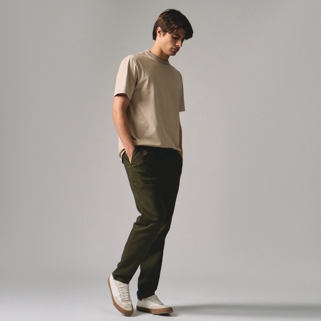Regular Fit T-Shirt With Jacquard Neck Band In Sorona