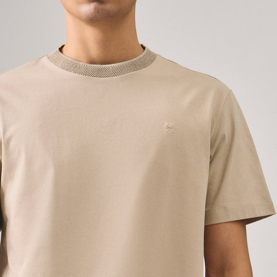 Regular Fit T-Shirt With Jacquard Neck Band In Sorona