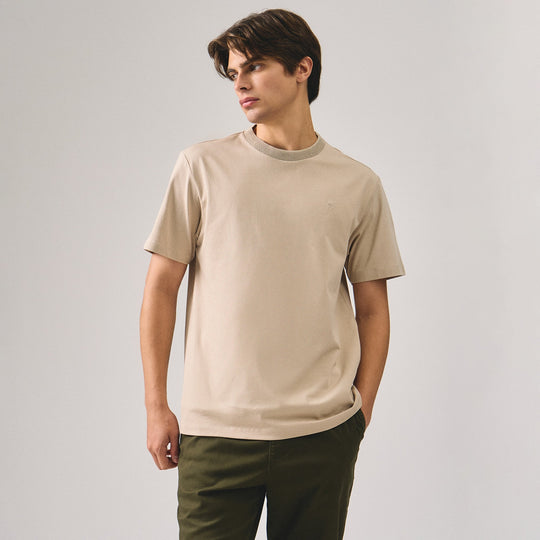Regular Fit T-Shirt With Jacquard Neck Band In Sorona
