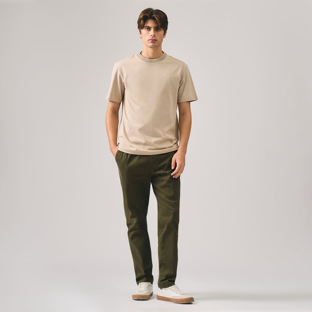 Regular Fit T-Shirt With Jacquard Neck Band In Sorona