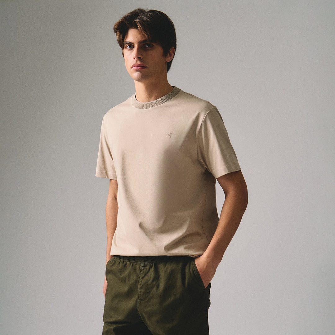 Regular Fit T-Shirt With Jacquard Neck Band In Sorona