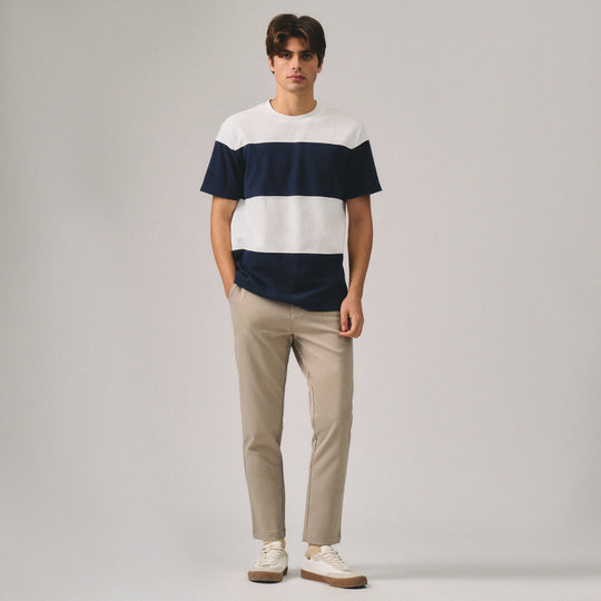 Regular Fit Color-Block Cut & Sew T-Shirt In Honeycomb Pique