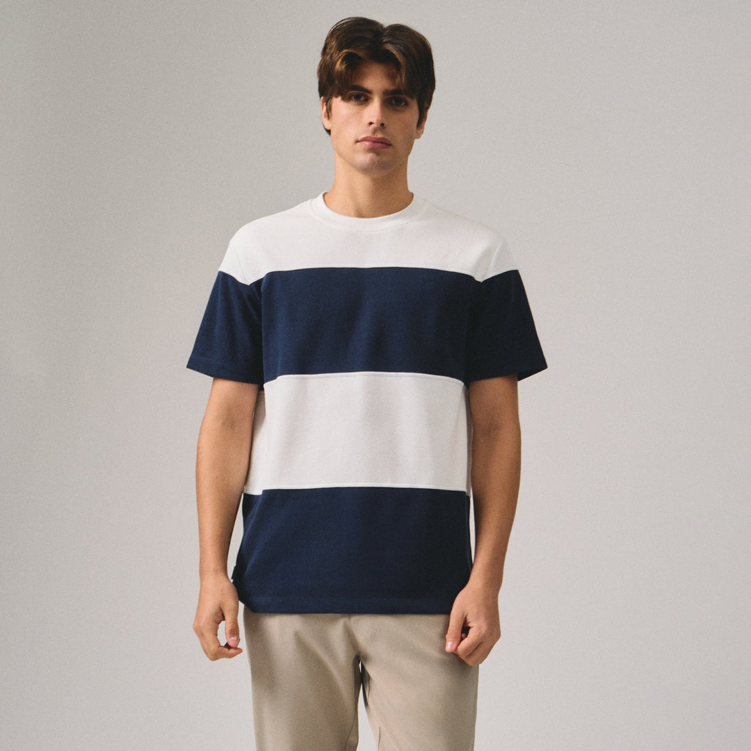 Regular Fit Color-Block Cut & Sew T-Shirt In Honeycomb Pique
