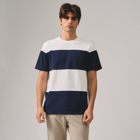 Regular Fit Color-Block Cut & Sew T-Shirt In Honeycomb Pique