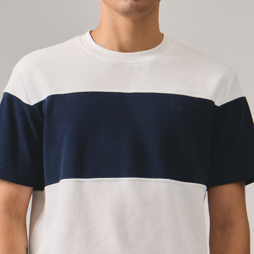 Regular Fit Color-Block Cut & Sew T-Shirt In Honeycomb Pique
