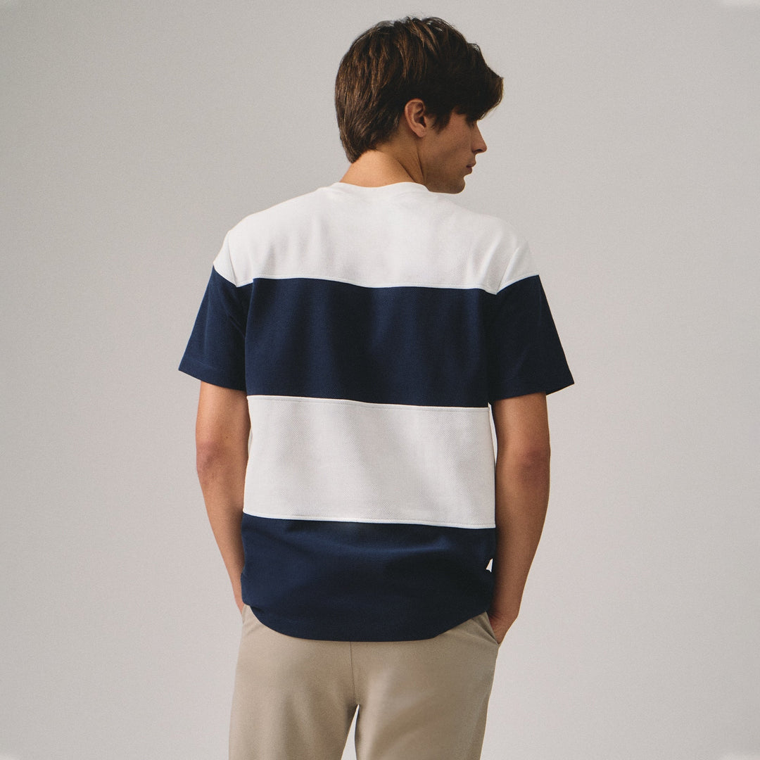 Regular Fit Color-Block Cut & Sew T-Shirt In Honeycomb Pique