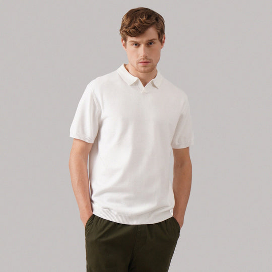 Regular Fit V-Placket Polo Shirt In Flat Knit