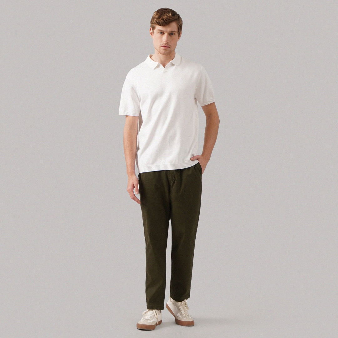 Regular Fit V-Placket Polo Shirt In Flat Knit