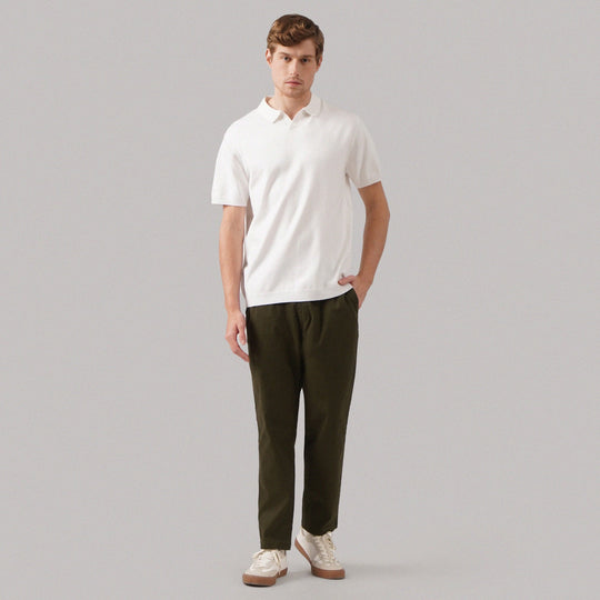 Regular Fit V-Placket Polo Shirt In Flat Knit