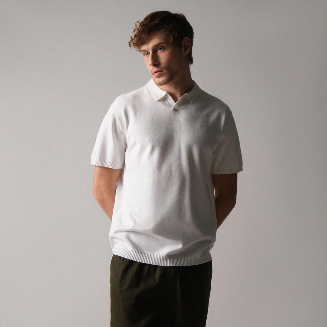 Regular Fit V-Placket Polo Shirt In Flat Knit