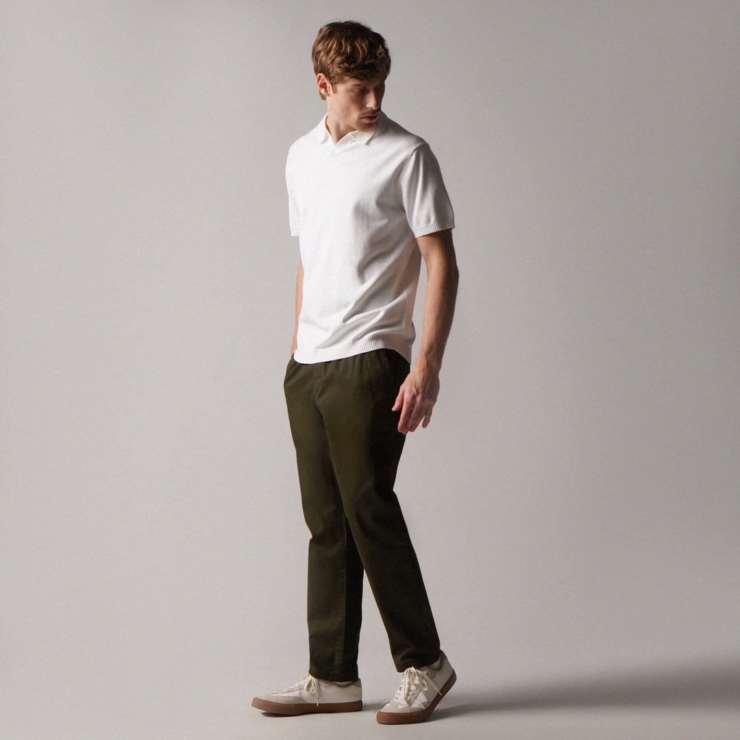 Regular Fit V-Placket Polo Shirt In Flat Knit