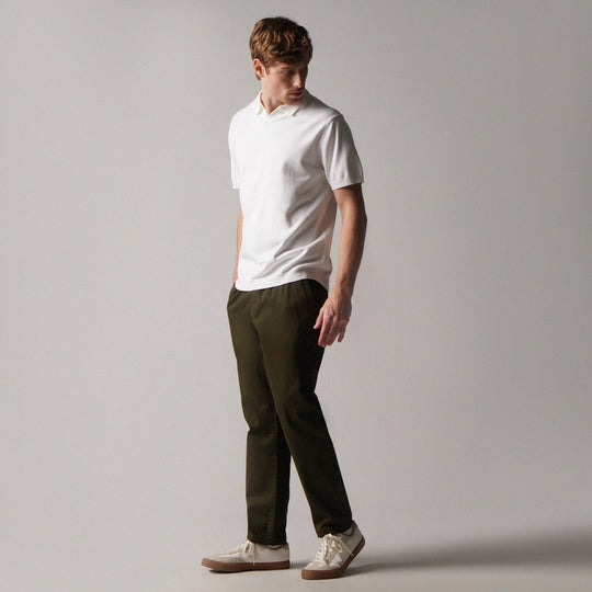 Regular Fit V-Placket Polo Shirt In Flat Knit
