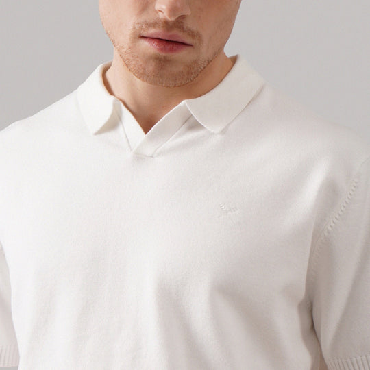Regular Fit V-Placket Polo Shirt In Flat Knit