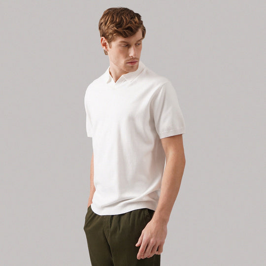 Regular Fit V-Placket Polo Shirt In Flat Knit