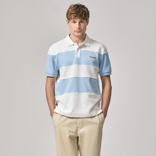 Regular Fit Color-Block Polo Shirt With Sailing Flag Icon Embroidery In Pique
