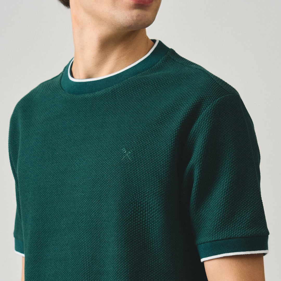 Regular Fit T-Shirt With Contrast Tipping Detail In Popcorn Knit