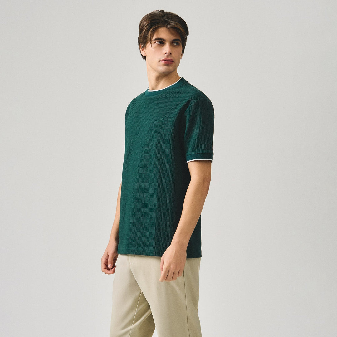 Regular Fit T-Shirt With Contrast Tipping Detail In Popcorn Knit