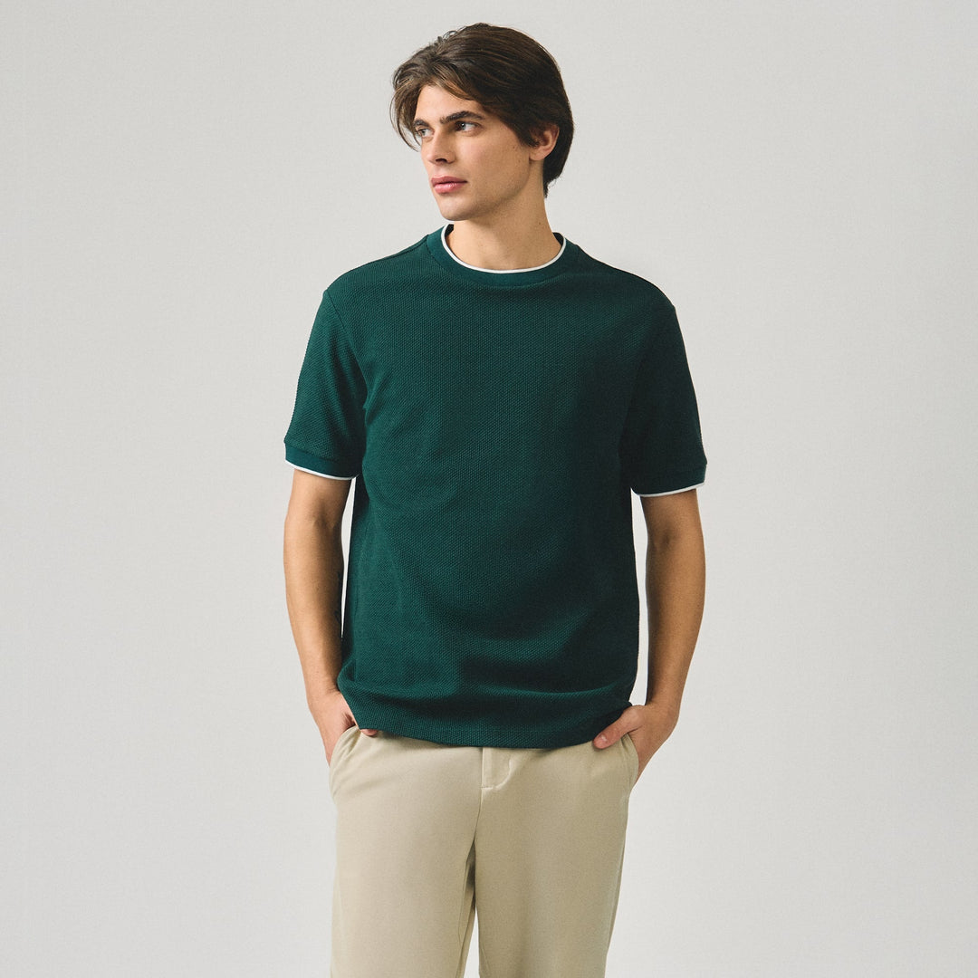 Regular Fit T-Shirt With Contrast Tipping Detail In Popcorn Knit