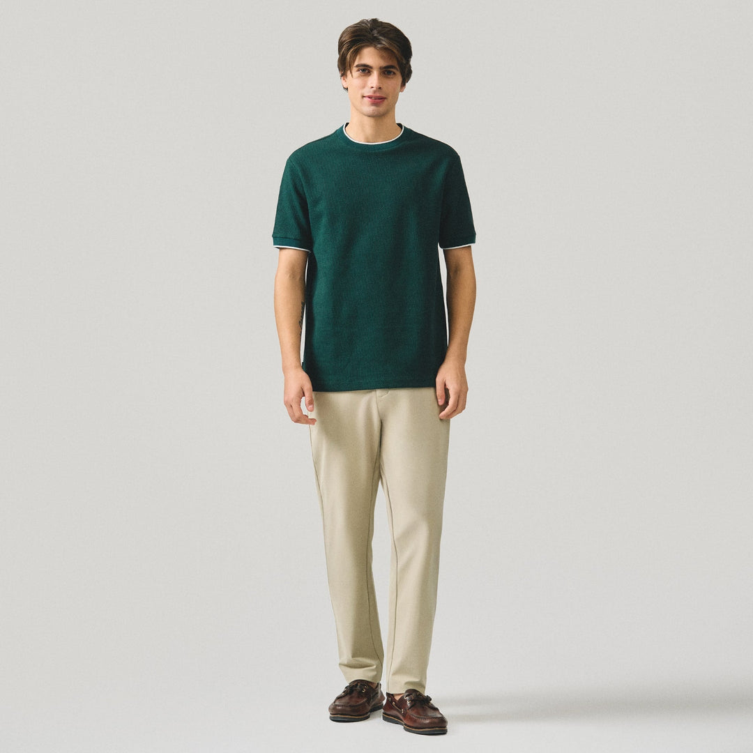 Regular Fit T-Shirt With Contrast Tipping Detail In Popcorn Knit