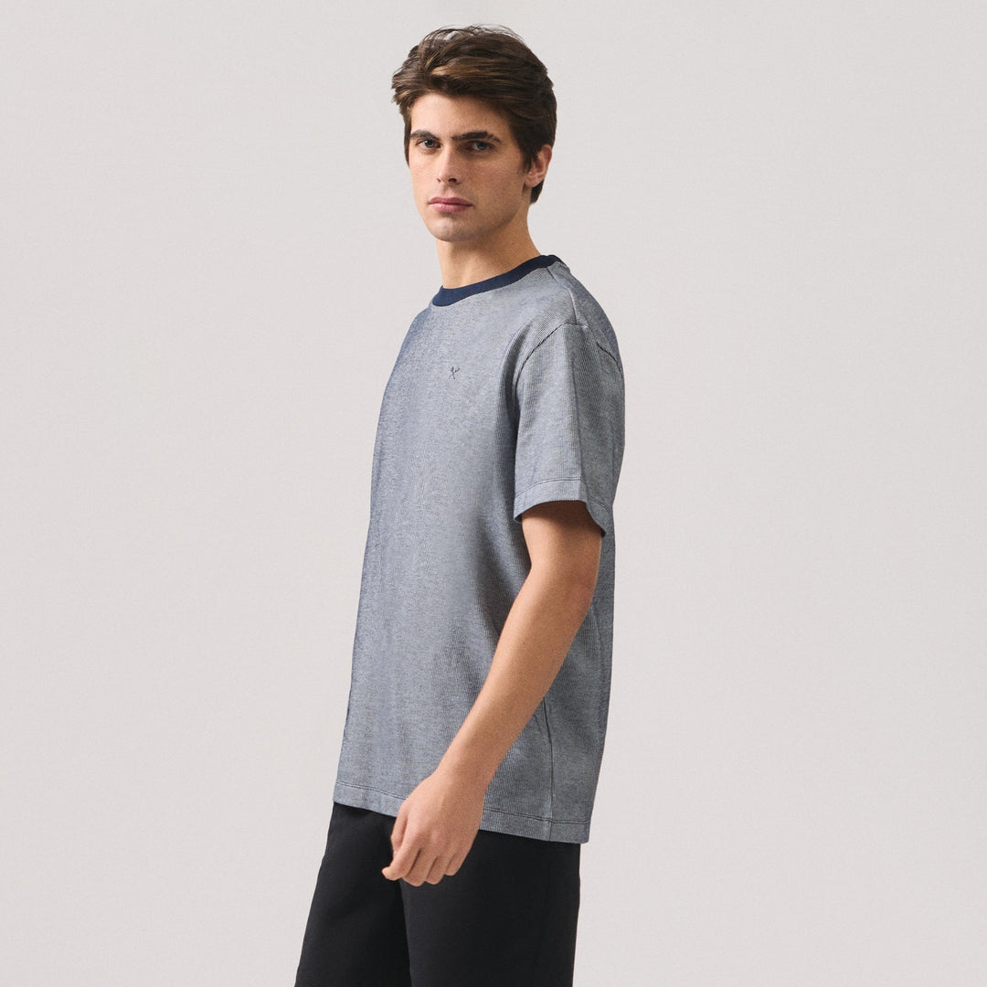 Regular Fit Ringer T-Shirt In Two-Tone Textured Knit